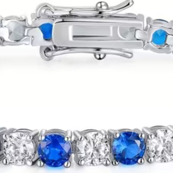 Women'S Elegant Blue & Clear Synthetic Zirconia Tennis Bracelet - Picture 3 of 6